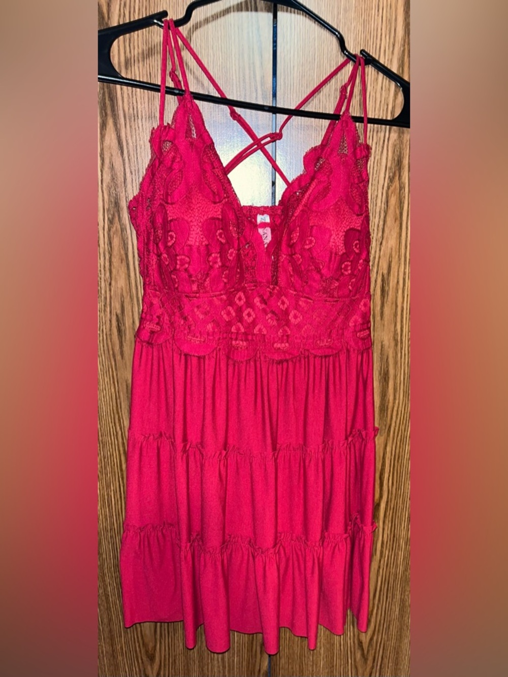 Tik tok Red Lace Tiered Strappy Dress 1X🦋